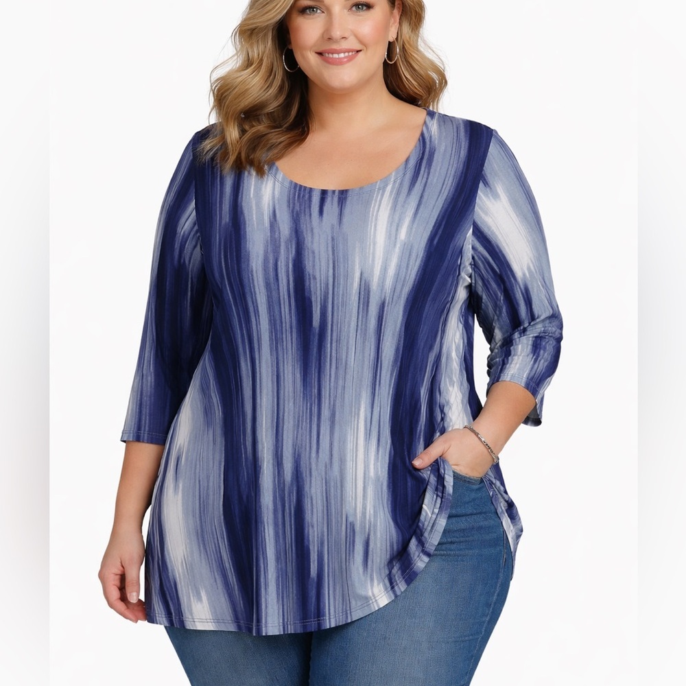 Cynthia Rowley Blue Paint Stroke Tunic Top Size 2X